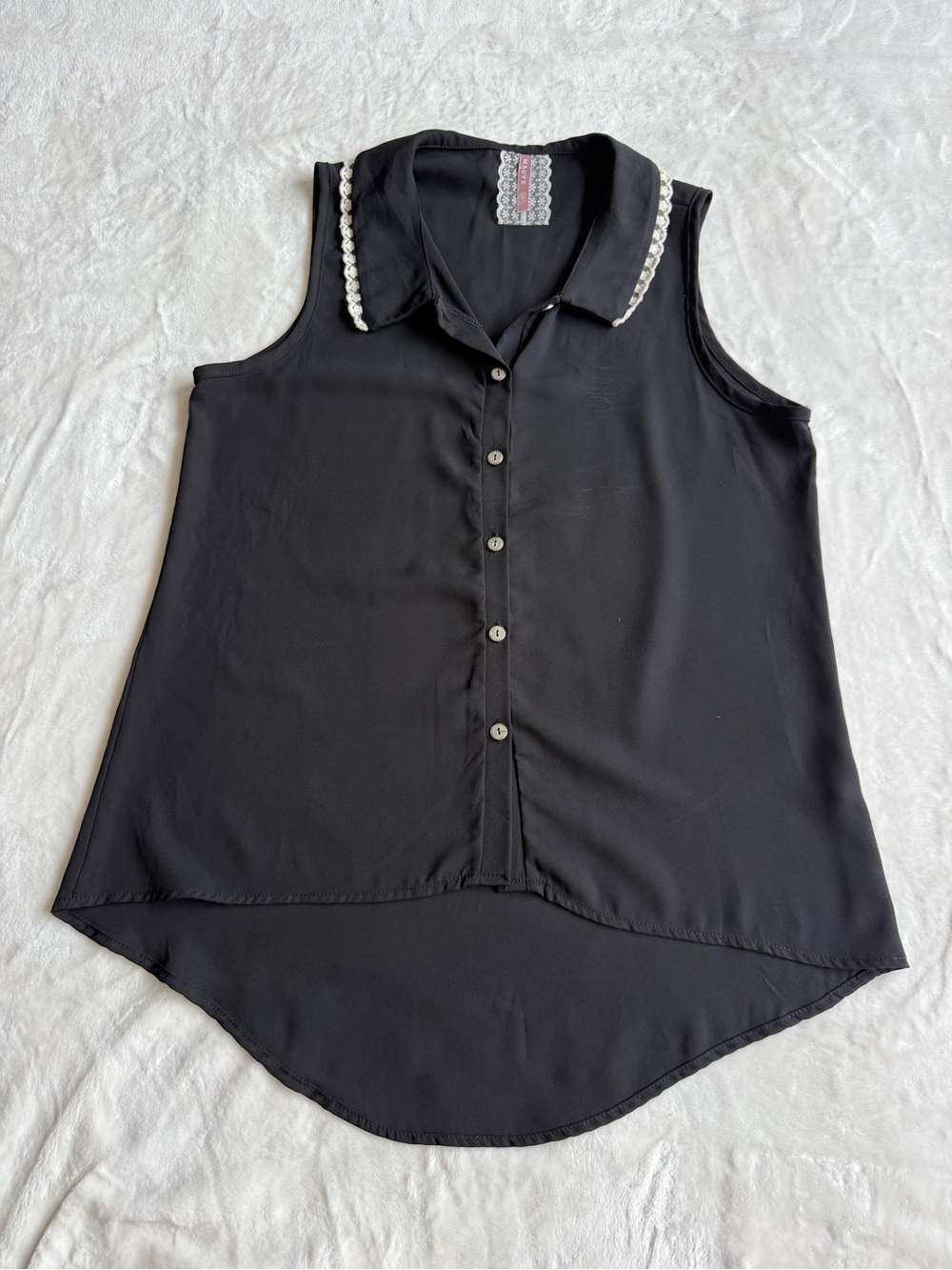 Anthropologie Black Top with Cream Lace, Sleeveless - Picture 3 of 9